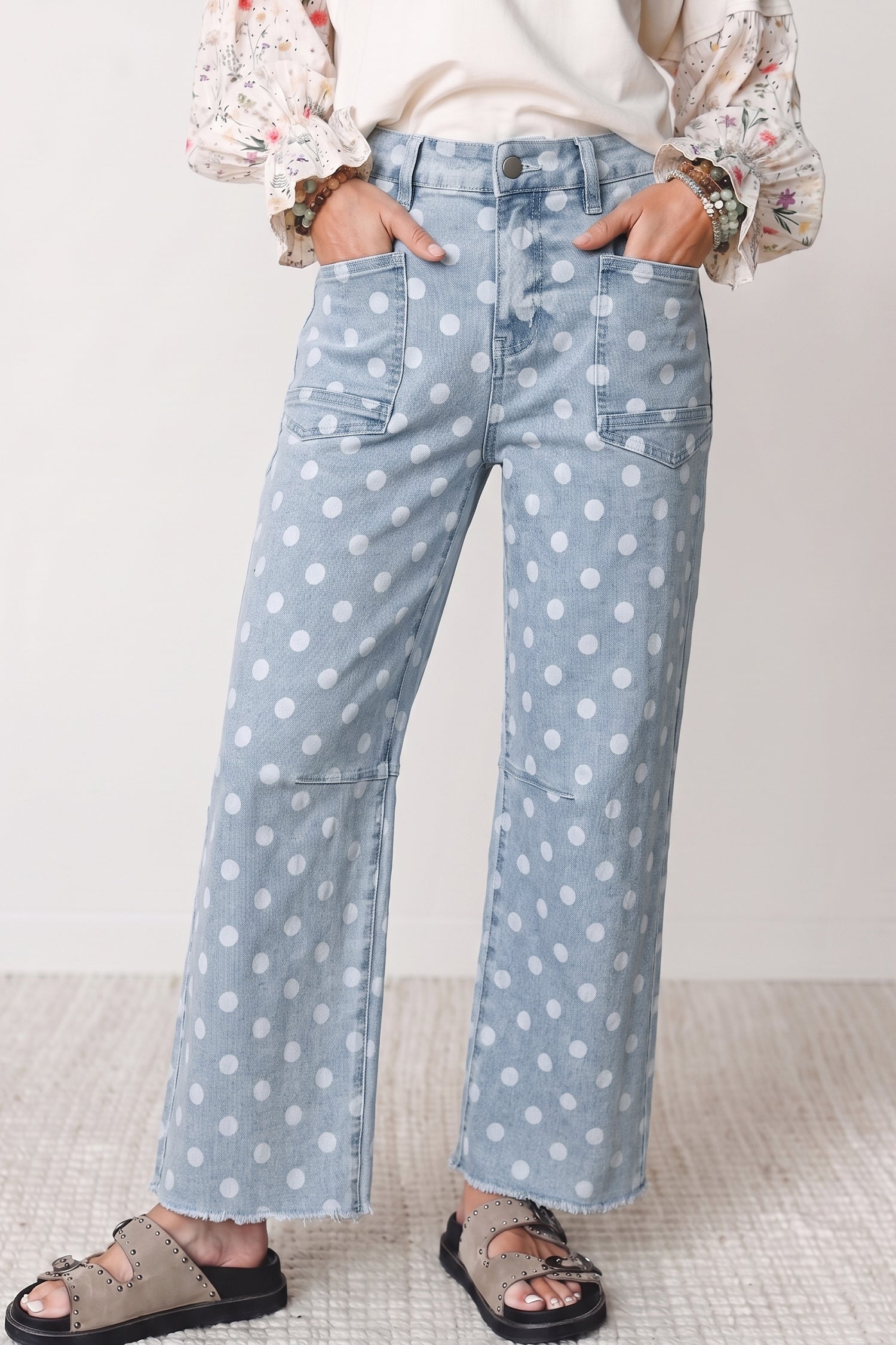 Rosa Polka Dot Casual Slim Fit Jeans