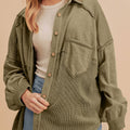 Moss Green Waffle Knit Patchwork Buttoned Oversized Shacket - Foto 4