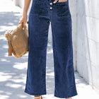 Sail Blue High Waist Button Front Wide Leg Cropped Jeans - Thumbnail