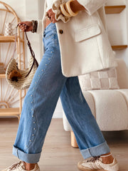 Dettaglio con rivettatura laterale blu crepuscolo lungo la caviglia per jeans casual - Miniatuur