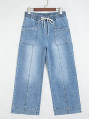 Beau Blue Drawstring Waist Wide Leg Ankle Length Jeans - Damesmode Afbeelding 6 - Miniatuur