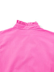 Strawberry Pink Ric Rac Colorblock Flutter Sleeve V Neck Tiered Dress - Miniatuur