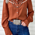 Cinnamon Silky Long Sleeve Button Front Western Fashion Shirt - Foto 1