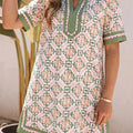 Multicolour Boho Geometric Flower Print Short Sleeve Loose Mini Dress - Foto 3