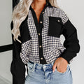 Pergament Houndstooth Cord Patchwork Flap Pocket Shacket - Foto 6