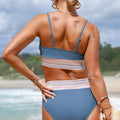 Dusk Blue Colorful Stitch Border Detail 2pcs High Waist Bikini Swimsuit - Foto 2
