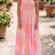 Rosa Spaghetti-Riemen Blummen-Kleed mat héijer Taille