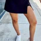 Black Solid Color Wrapped Side Slit Skort - Damesmode Afbeelding 3 - Thumbnail