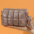 Coffee Solid Color Quilted Nylon Makeup Bag - Foto 1