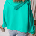 Aruba Blue Fleece Lined Half Zipper Kangaroo Pockets Loose Hoodie - Damesmode Afbeelding 2 - Foto 2
