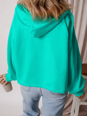 Aruba Blue Fleece Lined Half Zipper Kangaroo Pockets Loose Hoodie - Damesmode Afbeelding 2 - Miniatuur