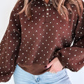 Brauner Polka-Punkte-Muster mit Metallknopfkragen – legerer Pullover - Foto 1