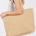 Camel Einfarbige Stroh-Webung Sommerstrand-Tote-Tasche - Foto 6