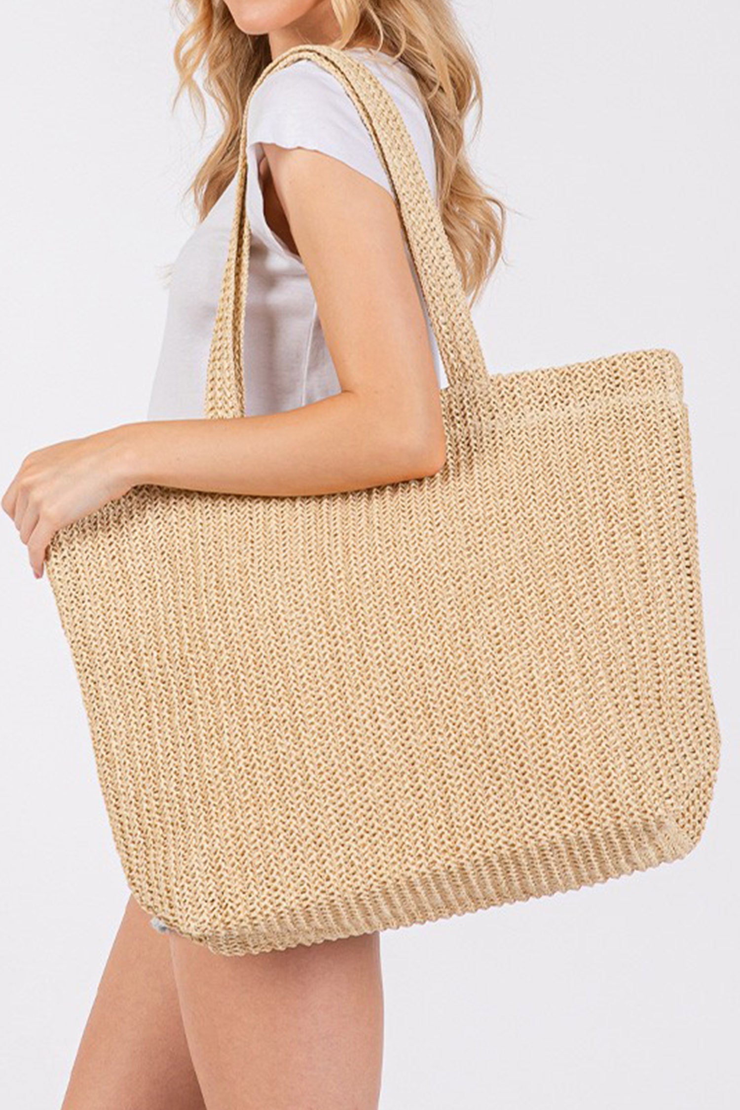 Camel Einfarbige Stroh-Webung Sommerstrand-Tote-Tasche