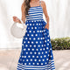 Blauw Gestreepte Stippenpatroon Patchwork Hoge Taille Spaghetti Straps Lange Maxi-Jurk