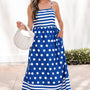 Abito lungo a spalline a righe blu a righe a pois