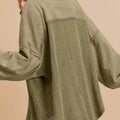 Moss Green Waffle Knit Patchwork Buttoned Oversized Shacket - Foto 2
