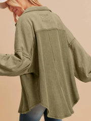 Shacket de punto verde musgo con botones sobredimensionados - Miniatuur