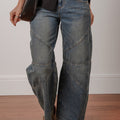 Coutures apparentes Bleu voile Jeans à taille haute droite et lâches - Foto 3