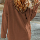 Brown Exposed Seam Terry Patchwork Shacket - Damesmode Afbeelding 2 - Thumbnail
