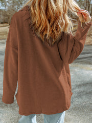 Brown Exposed Seam Terry Patchwork Shacket - Damesmode Afbeelding 2 - Miniatuur