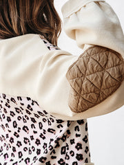 Khaki Leopard Waffle Quilted Patchwork Button Front Jacket - Miniatuur