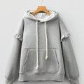 Grauer Contrast Seil-Kordelzug-Rüschen-Trim Herunterhängen-Baggy-Hoodie - Foto 4