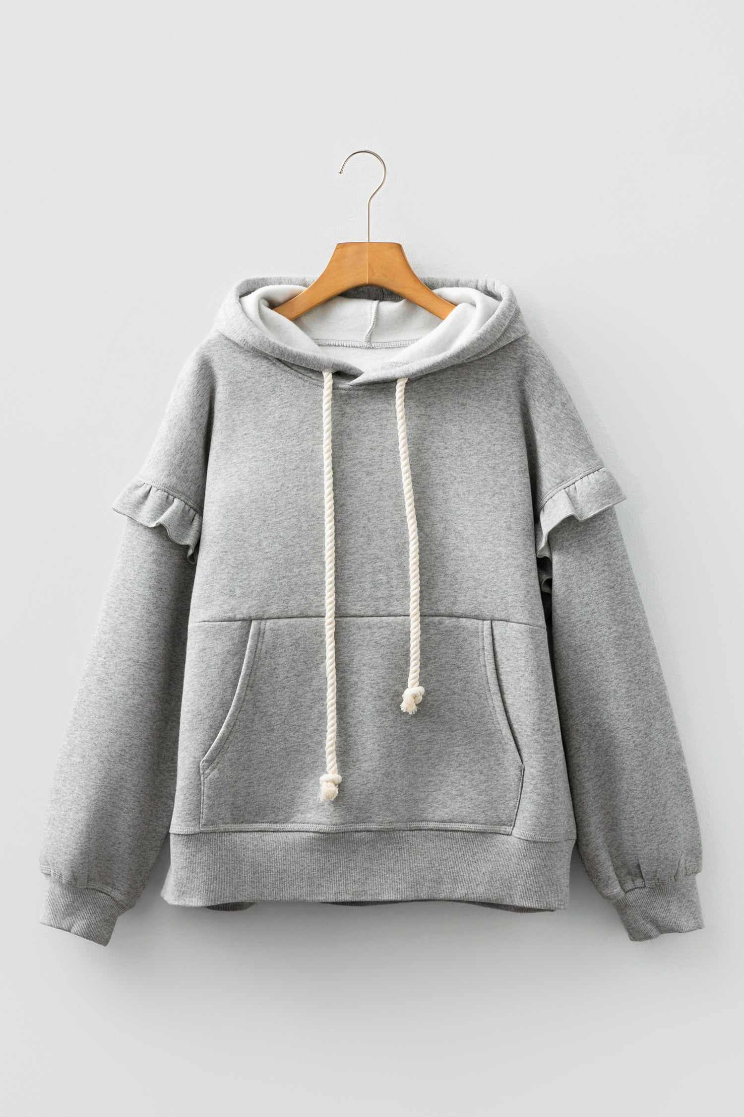 Grauer Contrast Seil-Kordelzug-Rüschen-Trim Herunterhängen-Baggy-Hoodie