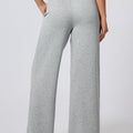 Pantalones de chándal de cintura alta y pierna ancha con cordón gris con costura - Foto 2