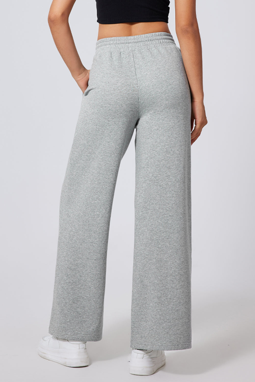Pantaloni della tuta a vita alta a vita alta e gamba larga con cuciture grigie