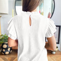 Rose Red Solid Color Textured Ruffle Trim Short Sleeve Blouse - Foto 5