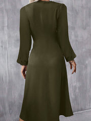 Jungle Green Solid Color Ruched Detail Long Sleeve Midi Dress - Miniatuur