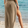 Pale Khaki Shirred High Waist Split Long Beach Skirt - Foto 4