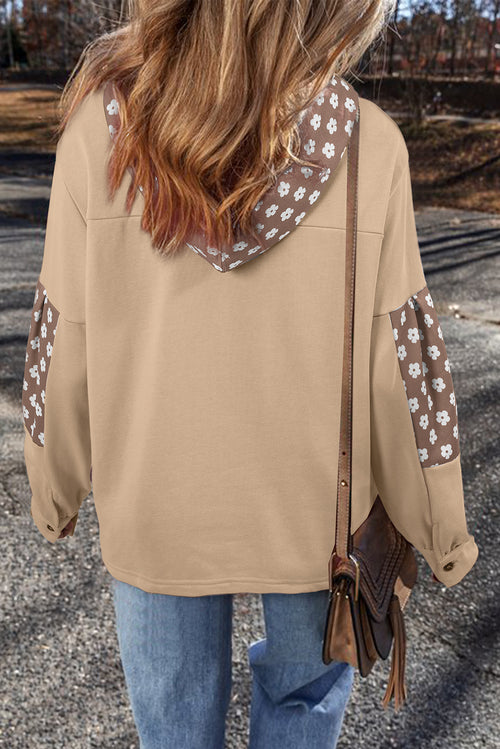 Apricot Floral Patchwork Star Pattern Drawstring Hoodie - Damesmode Afbeelding 2