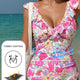 Roze Gebloemde met Ruches Trim V-Hals met Kant-up Back Tummy Control One Piece Swimsuit