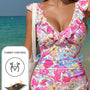 Costume da bagno con rifiniture rosa a vol, scollo a V con lacci posteriori e controllo della pancia, costume unico