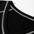 Black Waffle Textured Contrast Trim V Neck Tee - Damesmode Afbeelding 6 - Foto 6