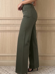 Jeans Mist Green à taille haute à 2 boutons et jambes larges - Miniatuur
