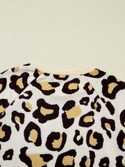 Khaki Leopard Long Sleeve Shift T Shirt Dress with Pockets - Miniatuur