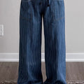 Blue Stripe Contrasted Drawstring Pocketed Loose Jeans - Damesmode Afbeelding 3 - Foto 3