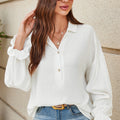 White Ruffle Elastic Cuffs Puffy Long Sleeve Button Down Shirt - Foto 5