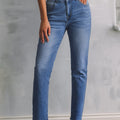 Sky Blue Double Button Raw Hem Slim Fit Jeans - Foto 4