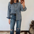Dusk Blue Western Langarmhemdkragen Tunika-Jeansjacke - Foto 5