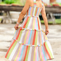 Maxikleid mit grün gestreiftem Muster und Rüschen, gestuft - Foto 2