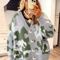 Green Camouflage Drop Shoulder V Neck Button Front Cardigan - Foto 2