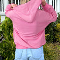 Sachet Pink einfarbiger Rippen-Reißverschluss-Kapuzenjacke mit Kordelzug - Foto 2