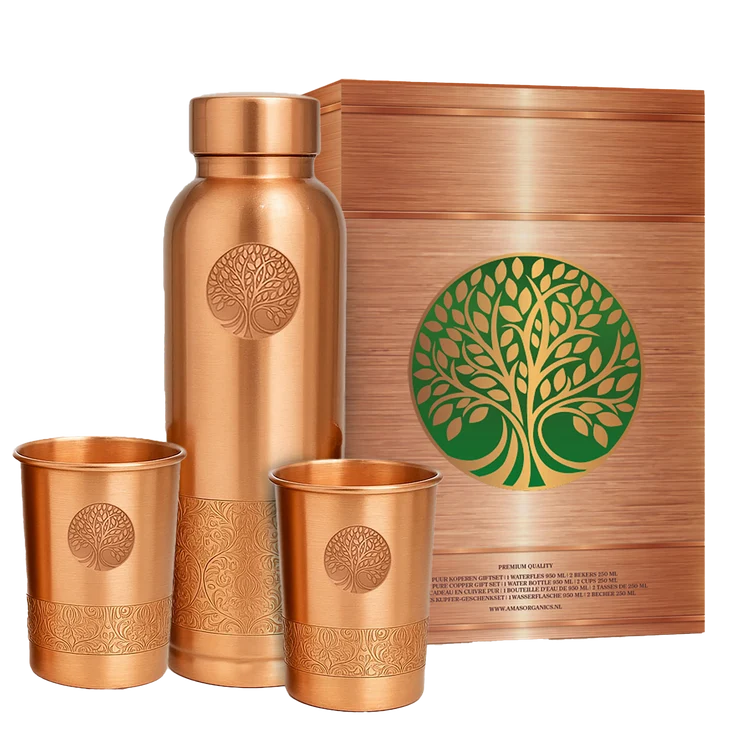 Luxe Koperen Cadeauset - Drinkfles 950 ml & Bekers