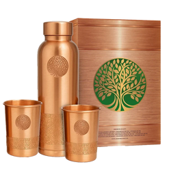 Luxe koperen cadeauset met drinkfles 950 ml en twee bekers