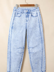 Beau Blue Light Washed Pull On Barrel Jeans - Damesmode Afbeelding 3 - Miniatuur