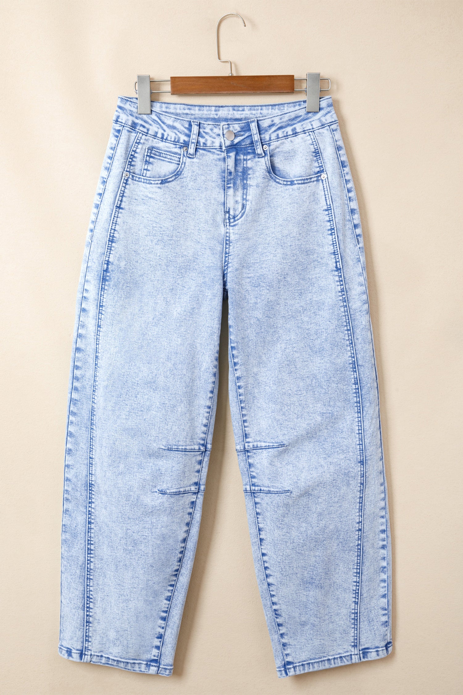 Beau Blue Light Washed Pull On Barrel Jeans - Damesmode Afbeelding 3